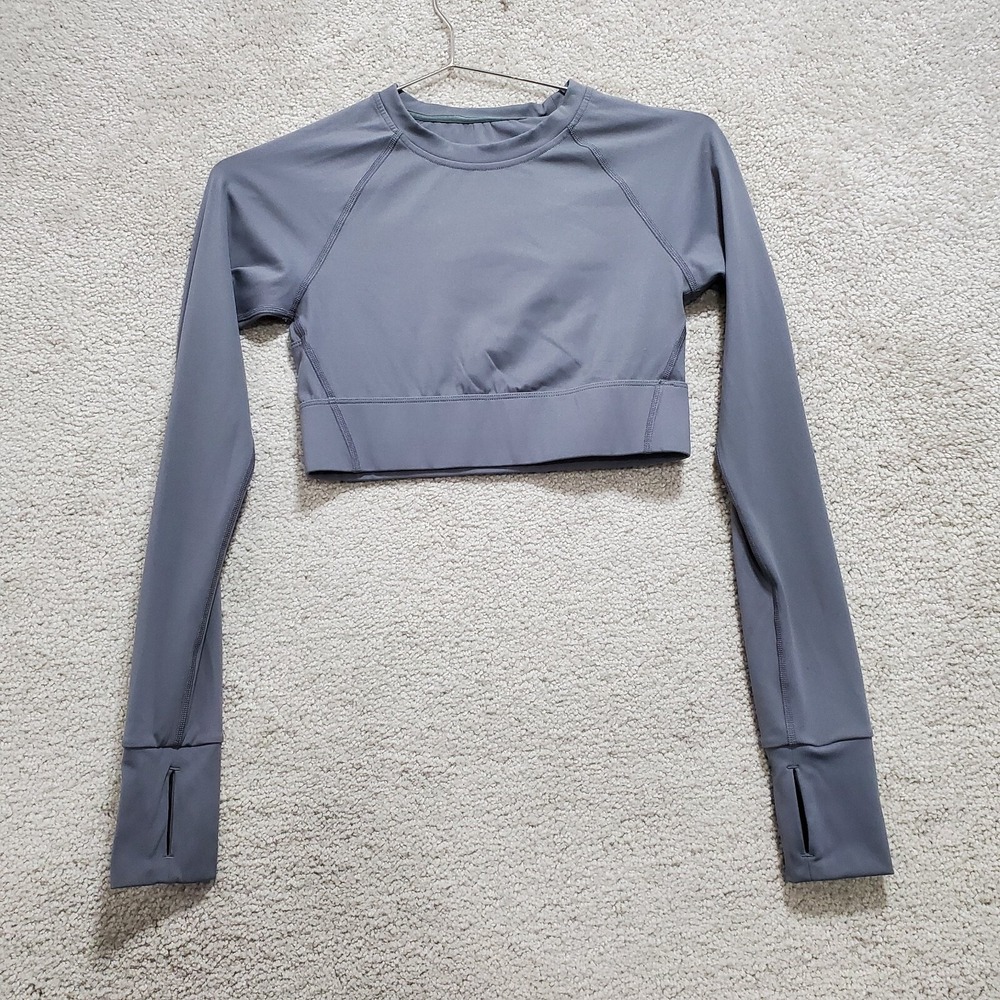 Tala SkinLuxe Crop Top Womens XS Tornado Gray Nylon Keyhole Long Sleeve Pullover